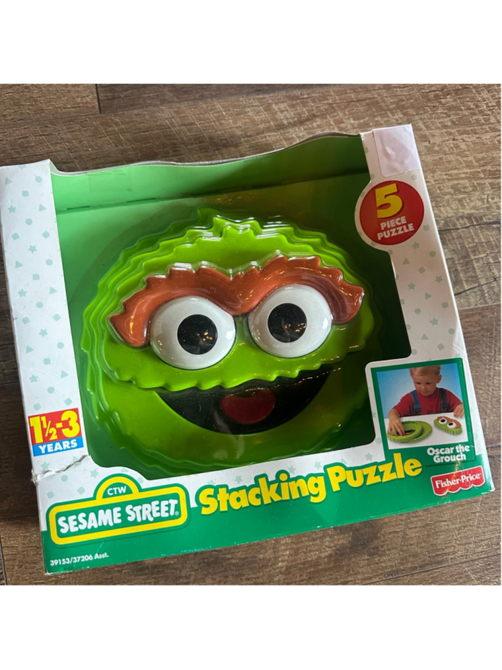 Vintage Fisher-Price Oscar the Grouch Stacking Puzzle New